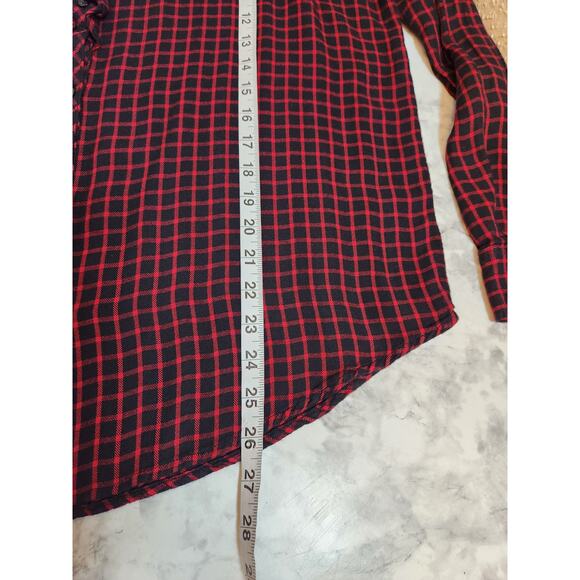 Time & Tru Womens Black Red Plaid Ruffle Long Sleeve Button Front Blouse Size XL - Picture 5 of 5